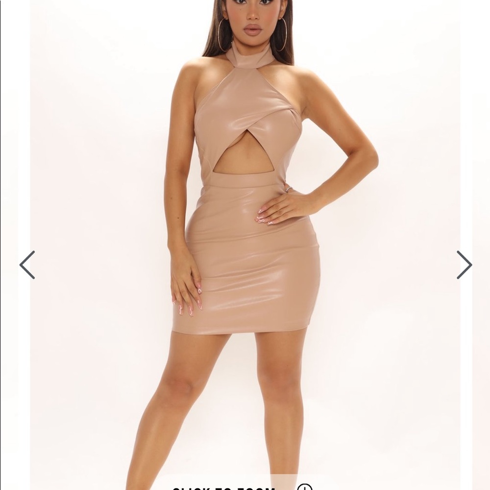 Cream dress with opening in the front